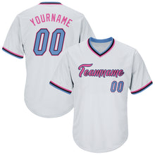 Charger l'image dans la galerie, Custom White Light Blue-Pink Authentic Throwback Rib-Knit Baseball Jersey Shirt