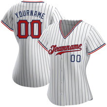 Charger l'image dans la galerie, Custom White Navy Pinstripe Red-Navy Authentic Baseball Jersey