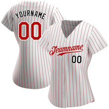 Charger l'image dans la galerie, Custom White Red Pinstripe Red-Black Authentic Baseball Jersey