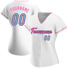 Laden Sie das Bild in den Galerie-Viewer, Custom White Light Blue-Pink Authentic Baseball Jersey