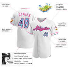 Laden Sie das Bild in den Galerie-Viewer, Custom White Light Blue-Pink Authentic Baseball Jersey