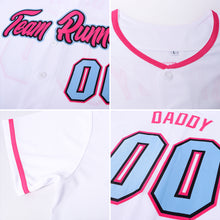 Laden Sie das Bild in den Galerie-Viewer, Custom White Light Blue-Pink Authentic Baseball Jersey