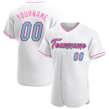 Laden Sie das Bild in den Galerie-Viewer, Custom White Light Blue-Pink Authentic Baseball Jersey