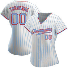 Charger l'image dans la galerie, Custom White Light Blue Pinstripe Light Blue-Red Authentic Baseball Jersey