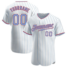 Charger l'image dans la galerie, Custom White Light Blue Pinstripe Light Blue-Red Authentic Baseball Jersey