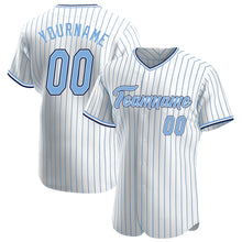 Charger l'image dans la galerie, Custom White Light Blue Pinstripe Light Blue-Navy Authentic Baseball Jersey