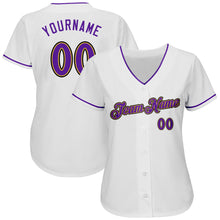 Laden Sie das Bild in den Galerie-Viewer, Custom White Purple-Old Gold Authentic Baseball Jersey