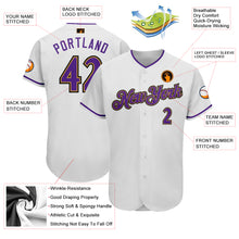 Laden Sie das Bild in den Galerie-Viewer, Custom White Purple-Old Gold Authentic Baseball Jersey