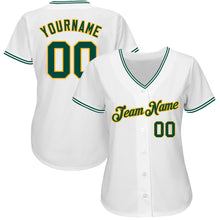 Laden Sie das Bild in den Galerie-Viewer, Custom White Green-Gold Authentic Baseball Jersey