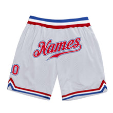 Laden Sie das Bild in den Galerie-Viewer, Custom White Red-Royal Authentic Throwback Basketball Shorts