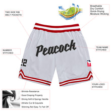 Load image into Gallery viewer, Custom White Black-Red Authentic Throwback Basketball Shorts