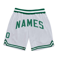 Load image into Gallery viewer, Custom White Kelly Green Authentic Throwback Basketball Shorts