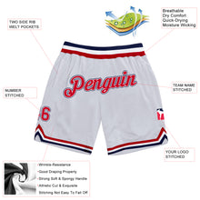 Load image into Gallery viewer, Custom White Red-Navy Authentic Throwback Basketball Shorts