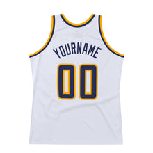 Загрузить изображение в средство просмотра галереи, Custom White Navy-Gold Authentic Throwback Basketball Jersey