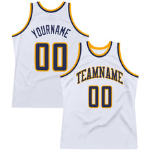 Загрузить изображение в средство просмотра галереи, Custom White Navy-Gold Authentic Throwback Basketball Jersey