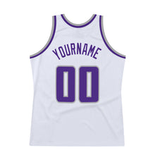 Load image into Gallery viewer, Custom White Purple-Gray Authentic Throwback Basketball Jersey