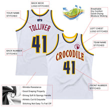 Load image into Gallery viewer, Custom White Navy-Gold Authentic Throwback Basketball Jersey