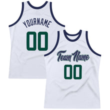 Load image into Gallery viewer, Custom White Hunter Green-Navy Authentic Throwback Basketball Jersey