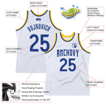 Charger l'image dans la galerie, Custom White Royal-Gold Authentic Throwback Basketball Jersey