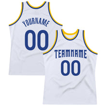 Charger l'image dans la galerie, Custom White Royal-Gold Authentic Throwback Basketball Jersey