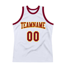 Load image into Gallery viewer, Custom White Maroon-Gold Authentic Throwback Basketball Jersey