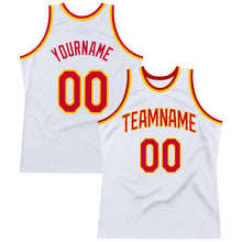 Загрузить изображение в средство просмотра галереи, Custom White Red-Gold Authentic Throwback Basketball Jersey