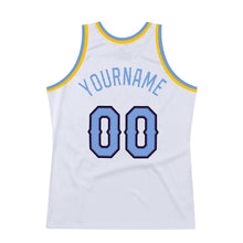 Load image into Gallery viewer, Custom White Light Blue-Purple Authentic Throwback Basketball Jersey