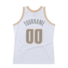 Load image into Gallery viewer, Custom White Steel Gray-Old Gold Authentic Throwback Basketball Jersey