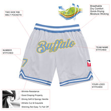 Laden Sie das Bild in den Galerie-Viewer, Custom White Light Blue-Gold Authentic Throwback Basketball Shorts