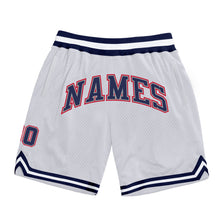 Load image into Gallery viewer, Custom White Navy-Red Authentic Throwback Basketball Shorts