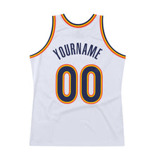Загрузить изображение в средство просмотра галереи, Custom White Navy-Orange Authentic Throwback Basketball Jersey