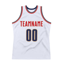 Загрузить изображение в средство просмотра галереи, Custom White Navy-Old Gold Authentic Throwback Basketball Jersey