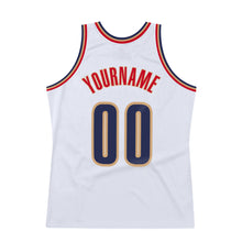 Загрузить изображение в средство просмотра галереи, Custom White Navy-Old Gold Authentic Throwback Basketball Jersey