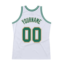 Charger l'image dans la galerie, Custom White Kelly Green-Old Gold Authentic Throwback Basketball Jersey