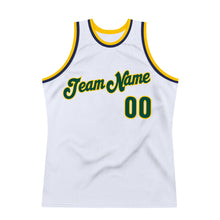 Load image into Gallery viewer, Custom White Hunter Green-Gold Authentic Throwback Basketball Jersey