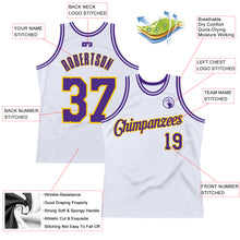 Charger l'image dans la galerie, Custom White Purple-Gold Authentic Throwback Basketball Jersey