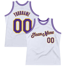 Charger l'image dans la galerie, Custom White Purple-Gold Authentic Throwback Basketball Jersey