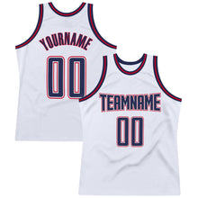 Charger l'image dans la galerie, Custom White Navy-Red Authentic Throwback Basketball Jersey
