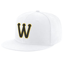 Загрузить изображение в средство просмотра галереи, Custom White Black-Gold Stitched Adjustable Snapback Hat