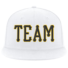 Загрузить изображение в средство просмотра галереи, Custom White Black-Gold Stitched Adjustable Snapback Hat