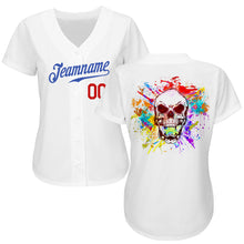 Laden Sie das Bild in den Galerie-Viewer, Custom White Royal-Red Authentic Skull Fashion Baseball Jersey