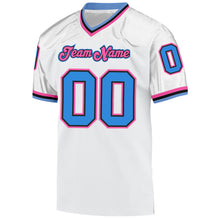Laden Sie das Bild in den Galerie-Viewer, Custom White Powder Blue-Pink Mesh Authentic Throwback Football Jersey