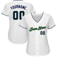 Laden Sie das Bild in den Galerie-Viewer, Custom White Navy-Neon Green Authentic Baseball Jersey