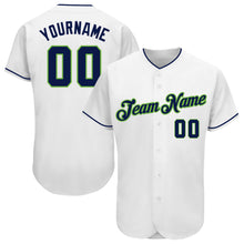 Laden Sie das Bild in den Galerie-Viewer, Custom White Navy-Neon Green Authentic Baseball Jersey