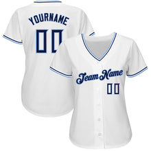Laden Sie das Bild in den Galerie-Viewer, Custom White Navy-Powder Blue Authentic Baseball Jersey