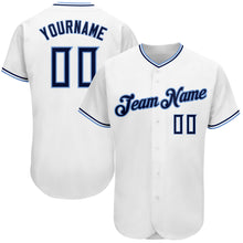 Laden Sie das Bild in den Galerie-Viewer, Custom White Navy-Powder Blue Authentic Baseball Jersey