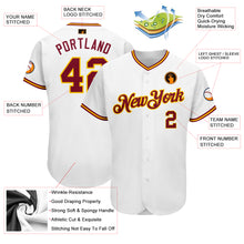 Laden Sie das Bild in den Galerie-Viewer, Custom White Crimson-Gold Authentic Baseball Jersey