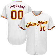 Laden Sie das Bild in den Galerie-Viewer, Custom White Crimson-Gold Authentic Baseball Jersey