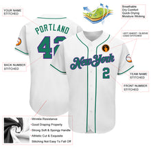 Laden Sie das Bild in den Galerie-Viewer, Custom White Kelly Green-Purple Authentic Baseball Jersey