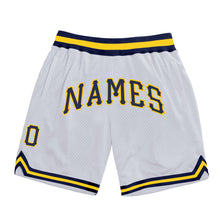 Charger l'image dans la galerie, Custom White Navy-Gold Authentic Throwback Basketball Shorts